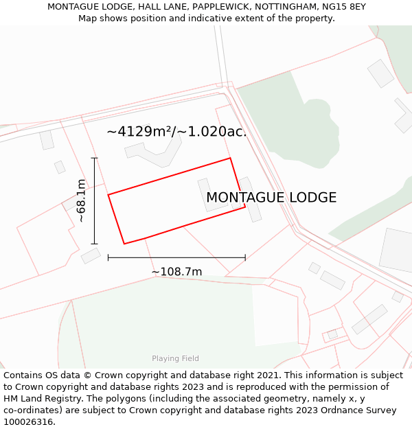 MONTAGUE LODGE, HALL LANE, PAPPLEWICK, NOTTINGHAM, NG15 8EY: Plot and title map