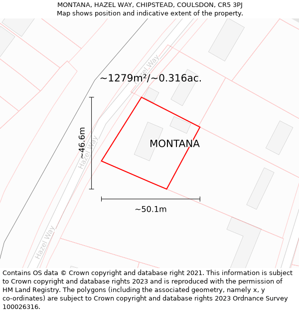 MONTANA, HAZEL WAY, CHIPSTEAD, COULSDON, CR5 3PJ: Plot and title map