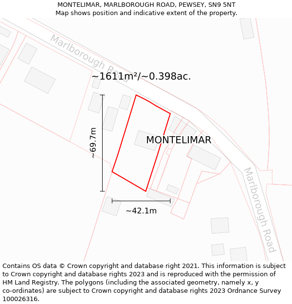 MONTELIMAR, MARLBOROUGH ROAD, PEWSEY, SN9 5NT: Plot and title map