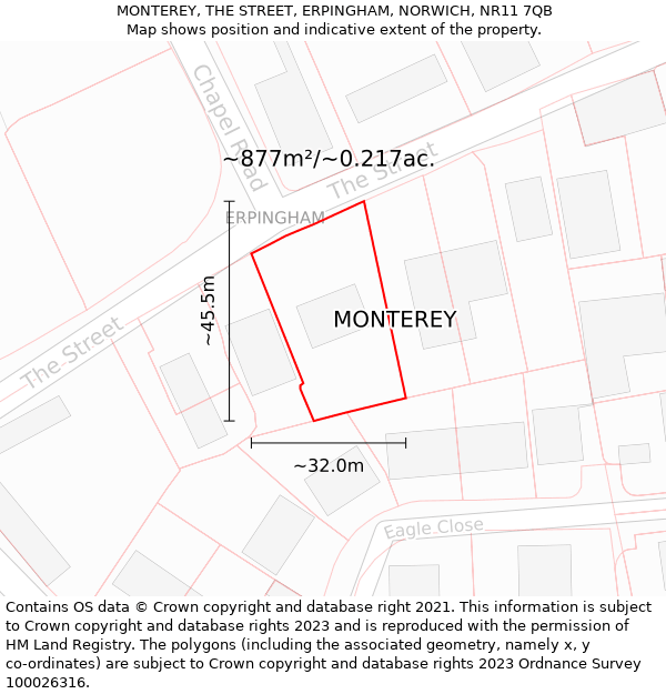 MONTEREY, THE STREET, ERPINGHAM, NORWICH, NR11 7QB: Plot and title map