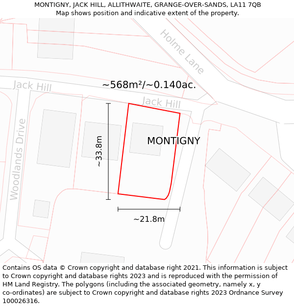 MONTIGNY, JACK HILL, ALLITHWAITE, GRANGE-OVER-SANDS, LA11 7QB: Plot and title map