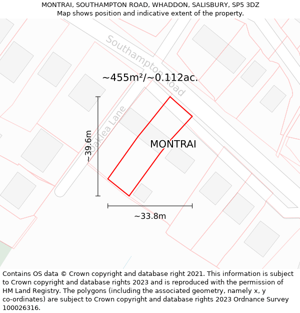 MONTRAI, SOUTHAMPTON ROAD, WHADDON, SALISBURY, SP5 3DZ: Plot and title map