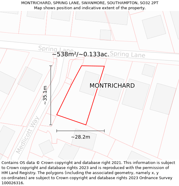 MONTRICHARD, SPRING LANE, SWANMORE, SOUTHAMPTON, SO32 2PT: Plot and title map