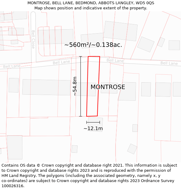 MONTROSE, BELL LANE, BEDMOND, ABBOTS LANGLEY, WD5 0QS: Plot and title map