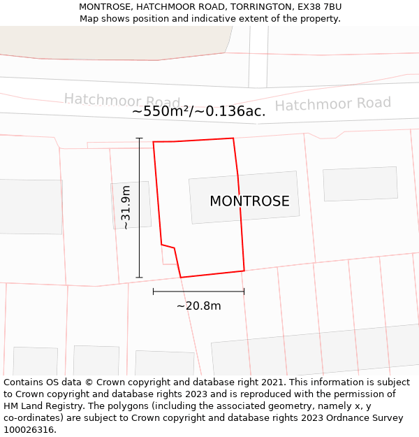 MONTROSE, HATCHMOOR ROAD, TORRINGTON, EX38 7BU: Plot and title map