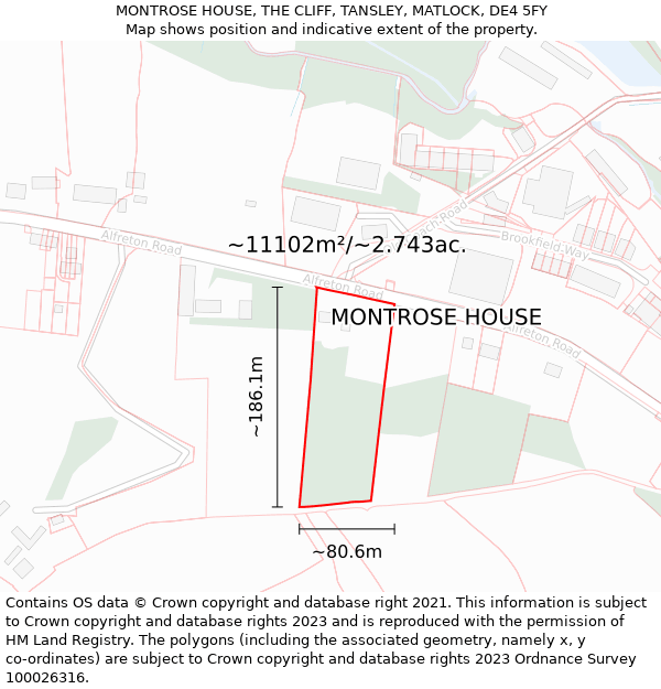 MONTROSE HOUSE, THE CLIFF, TANSLEY, MATLOCK, DE4 5FY: Plot and title map