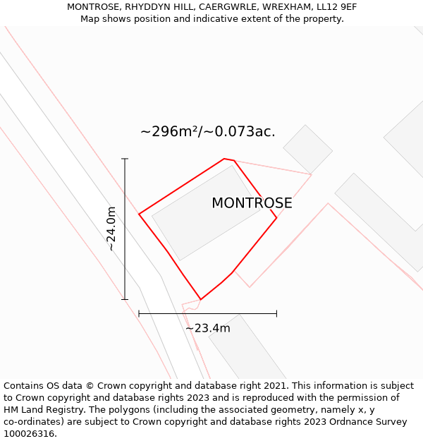 MONTROSE, RHYDDYN HILL, CAERGWRLE, WREXHAM, LL12 9EF: Plot and title map