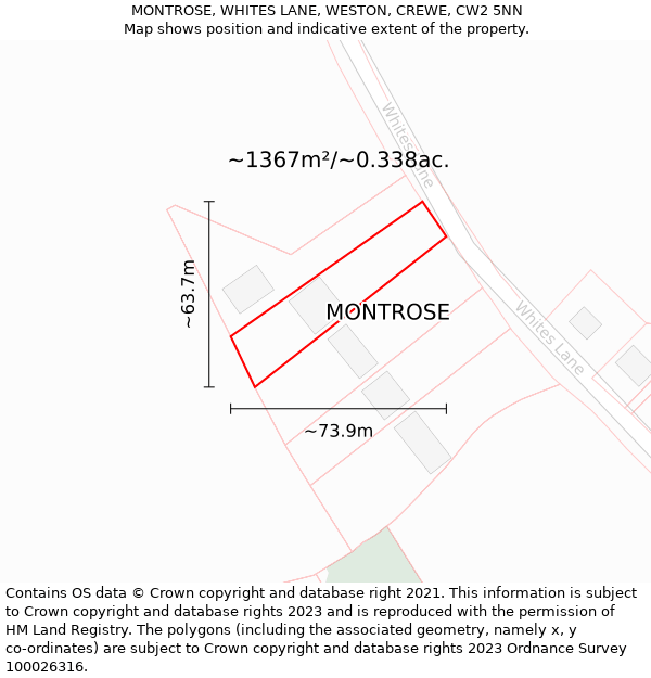 MONTROSE, WHITES LANE, WESTON, CREWE, CW2 5NN: Plot and title map