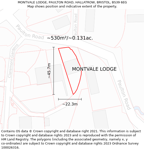 MONTVALE LODGE, PAULTON ROAD, HALLATROW, BRISTOL, BS39 6EG: Plot and title map