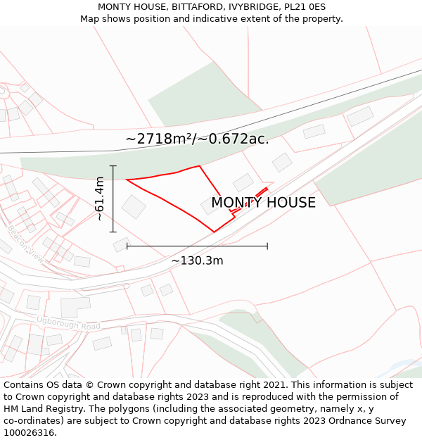 MONTY HOUSE, BITTAFORD, IVYBRIDGE, PL21 0ES: Plot and title map