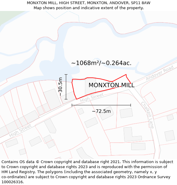 MONXTON MILL, HIGH STREET, MONXTON, ANDOVER, SP11 8AW: Plot and title map