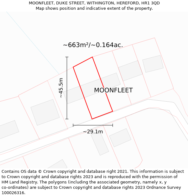 MOONFLEET, DUKE STREET, WITHINGTON, HEREFORD, HR1 3QD: Plot and title map