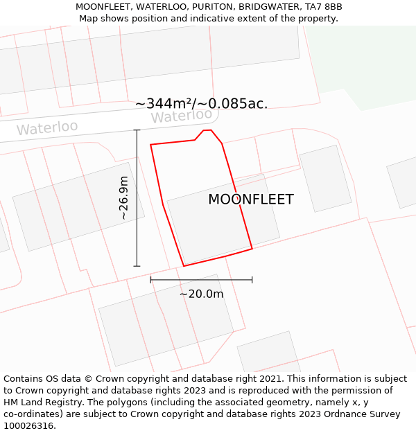 MOONFLEET, WATERLOO, PURITON, BRIDGWATER, TA7 8BB: Plot and title map