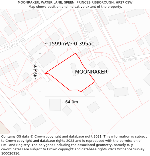 MOONRAKER, WATER LANE, SPEEN, PRINCES RISBOROUGH, HP27 0SW: Plot and title map