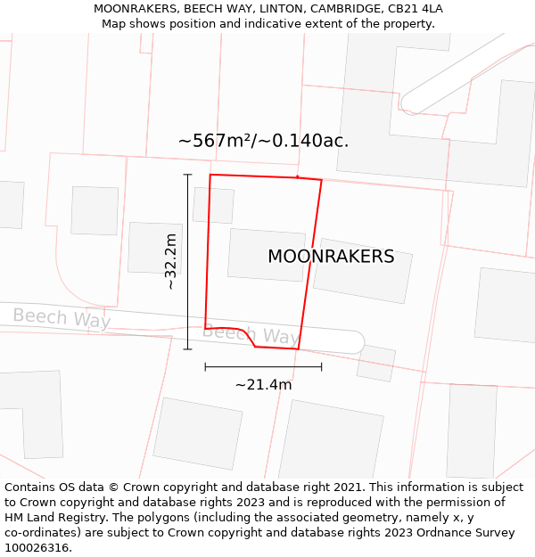 MOONRAKERS, BEECH WAY, LINTON, CAMBRIDGE, CB21 4LA: Plot and title map