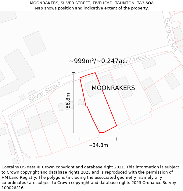 MOONRAKERS, SILVER STREET, FIVEHEAD, TAUNTON, TA3 6QA: Plot and title map