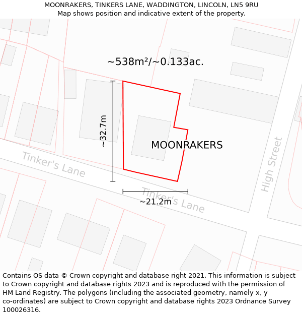 MOONRAKERS, TINKERS LANE, WADDINGTON, LINCOLN, LN5 9RU: Plot and title map