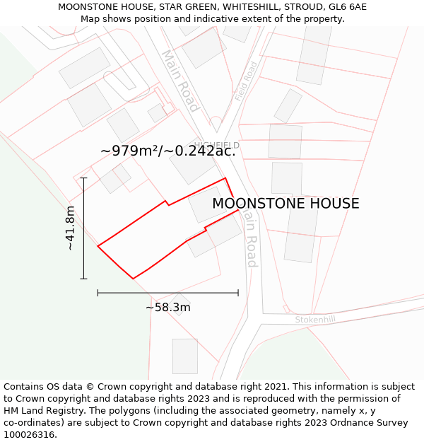 MOONSTONE HOUSE, STAR GREEN, WHITESHILL, STROUD, GL6 6AE: Plot and title map