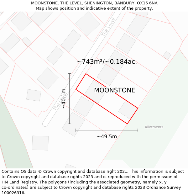 MOONSTONE, THE LEVEL, SHENINGTON, BANBURY, OX15 6NA: Plot and title map