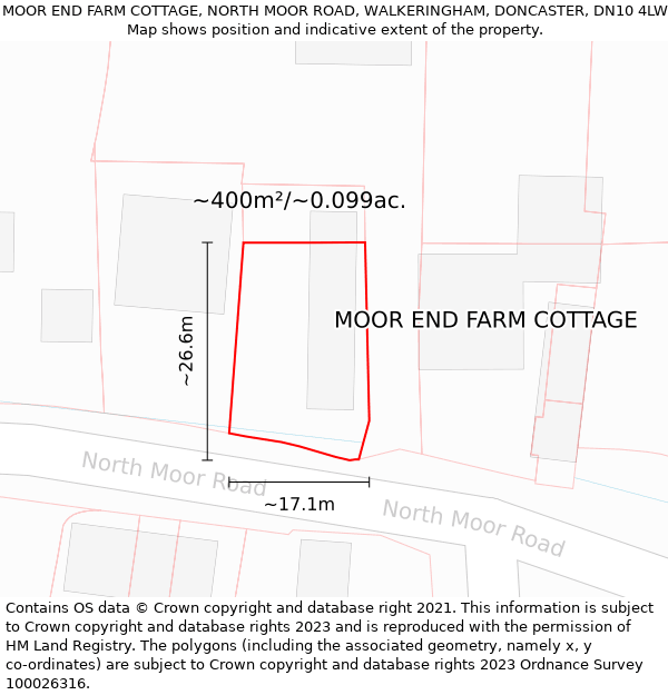 MOOR END FARM COTTAGE, NORTH MOOR ROAD, WALKERINGHAM, DONCASTER, DN10 4LW: Plot and title map