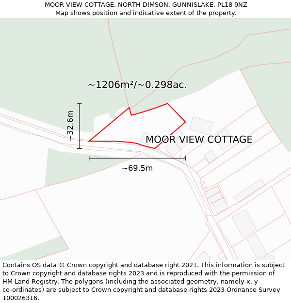 MOOR VIEW COTTAGE, NORTH DIMSON, GUNNISLAKE, PL18 9NZ: Plot and title map