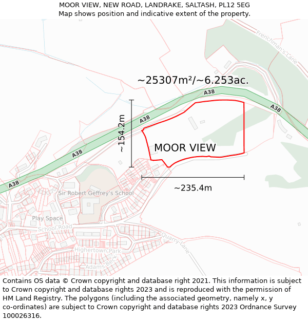 MOOR VIEW, NEW ROAD, LANDRAKE, SALTASH, PL12 5EG: Plot and title map