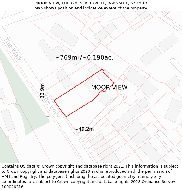 MOOR VIEW, THE WALK, BIRDWELL, BARNSLEY, S70 5UB: Plot and title map