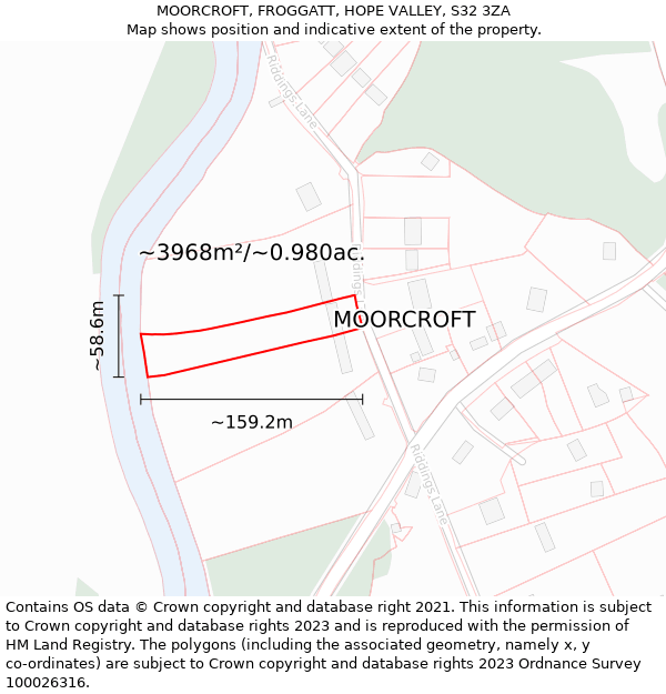 MOORCROFT, FROGGATT, HOPE VALLEY, S32 3ZA: Plot and title map