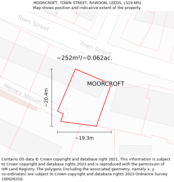 MOORCROFT, TOWN STREET, RAWDON, LEEDS, LS19 6PU: Plot and title map
