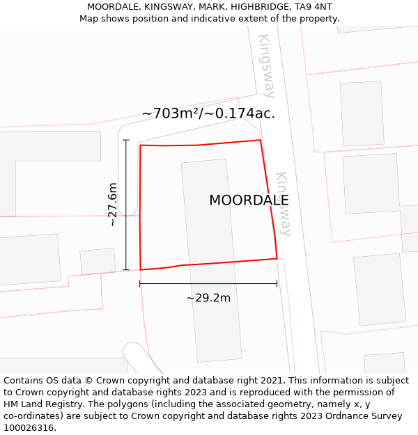 MOORDALE, KINGSWAY, MARK, HIGHBRIDGE, TA9 4NT: Plot and title map