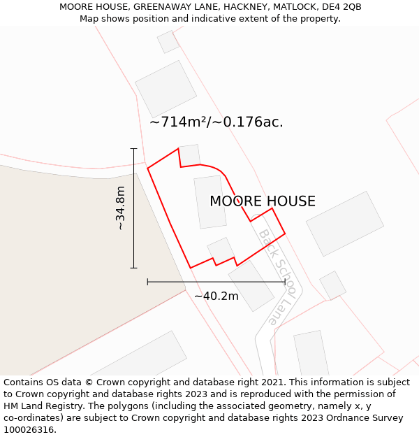 MOORE HOUSE, GREENAWAY LANE, HACKNEY, MATLOCK, DE4 2QB: Plot and title map