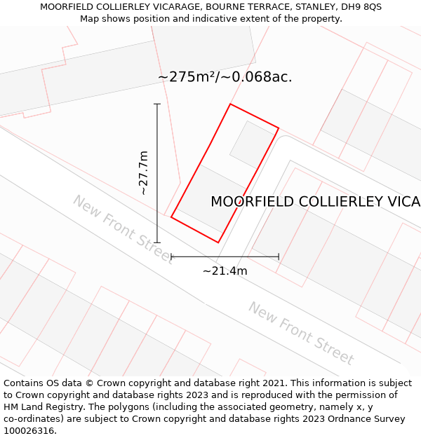 MOORFIELD COLLIERLEY VICARAGE, BOURNE TERRACE, STANLEY, DH9 8QS: Plot and title map