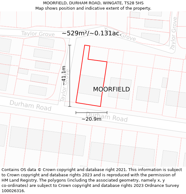 MOORFIELD, DURHAM ROAD, WINGATE, TS28 5HS: Plot and title map