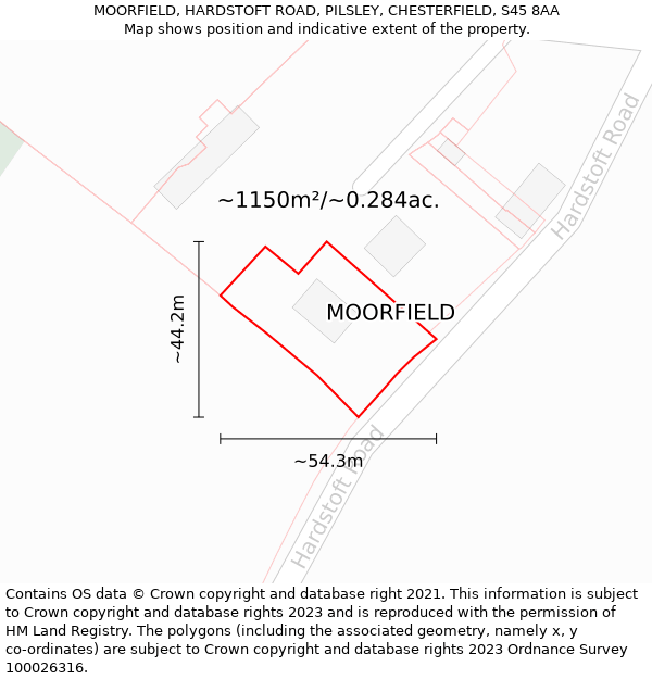 MOORFIELD, HARDSTOFT ROAD, PILSLEY, CHESTERFIELD, S45 8AA: Plot and title map