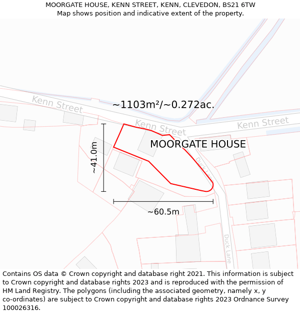 MOORGATE HOUSE, KENN STREET, KENN, CLEVEDON, BS21 6TW: Plot and title map