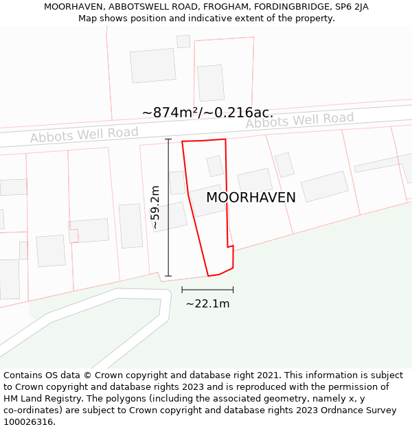 MOORHAVEN, ABBOTSWELL ROAD, FROGHAM, FORDINGBRIDGE, SP6 2JA: Plot and title map