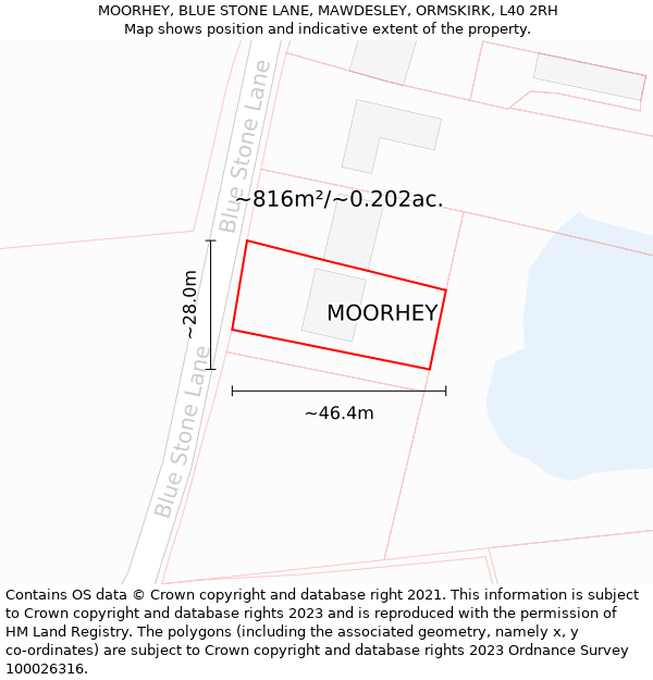MOORHEY, BLUE STONE LANE, MAWDESLEY, ORMSKIRK, L40 2RH: Plot and title map