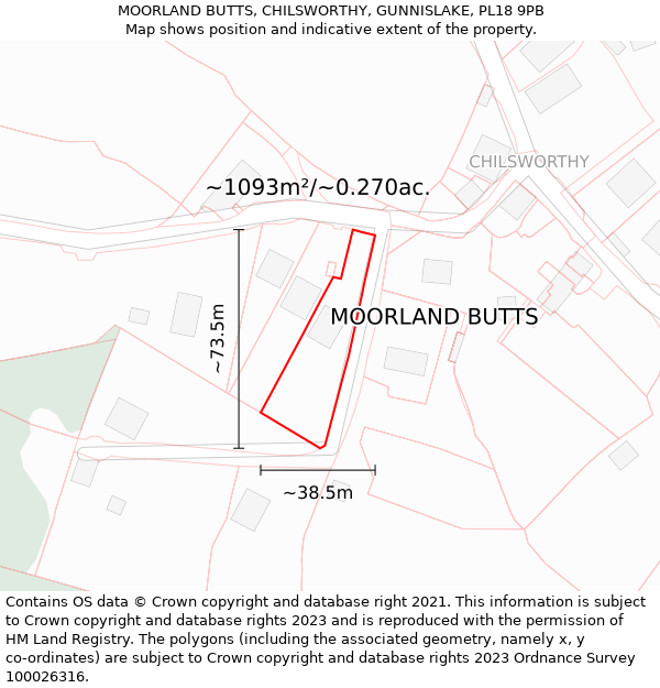 MOORLAND BUTTS, CHILSWORTHY, GUNNISLAKE, PL18 9PB: Plot and title map