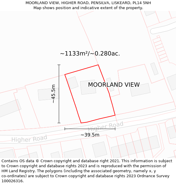 MOORLAND VIEW, HIGHER ROAD, PENSILVA, LISKEARD, PL14 5NH: Plot and title map