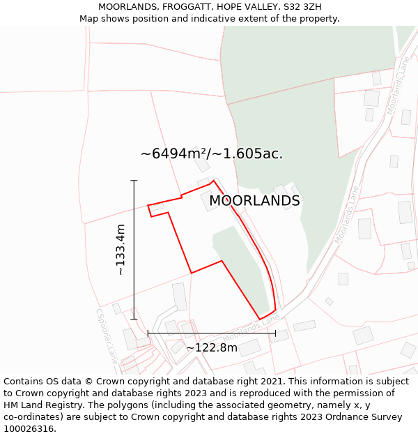 MOORLANDS, FROGGATT, HOPE VALLEY, S32 3ZH: Plot and title map