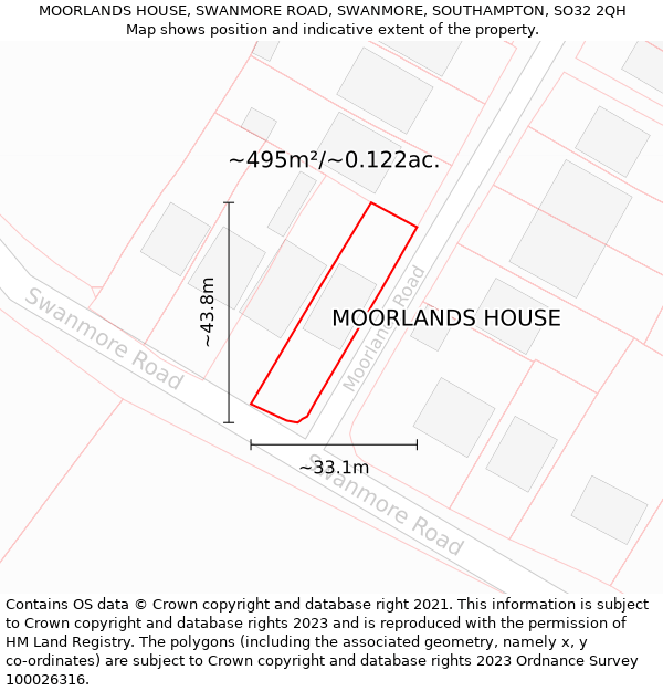 MOORLANDS HOUSE, SWANMORE ROAD, SWANMORE, SOUTHAMPTON, SO32 2QH: Plot and title map