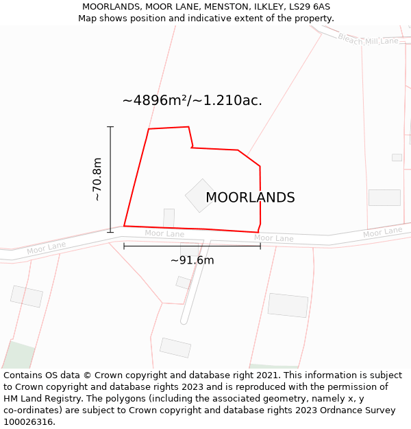 MOORLANDS, MOOR LANE, MENSTON, ILKLEY, LS29 6AS: Plot and title map