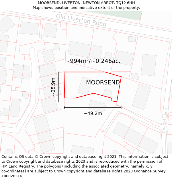 MOORSEND, LIVERTON, NEWTON ABBOT, TQ12 6HH: Plot and title map