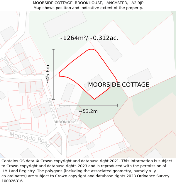 MOORSIDE COTTAGE, BROOKHOUSE, LANCASTER, LA2 9JP: Plot and title map