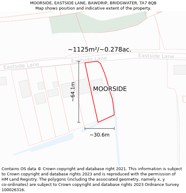 MOORSIDE, EASTSIDE LANE, BAWDRIP, BRIDGWATER, TA7 8QB: Plot and title map