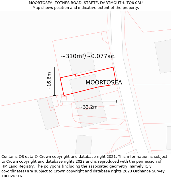 MOORTOSEA, TOTNES ROAD, STRETE, DARTMOUTH, TQ6 0RU: Plot and title map