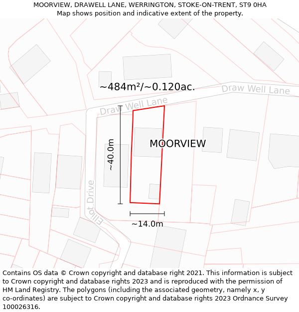 MOORVIEW, DRAWELL LANE, WERRINGTON, STOKE-ON-TRENT, ST9 0HA: Plot and title map