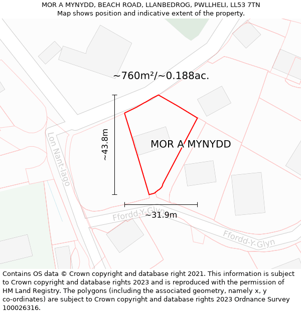 MOR A MYNYDD, BEACH ROAD, LLANBEDROG, PWLLHELI, LL53 7TN: Plot and title map