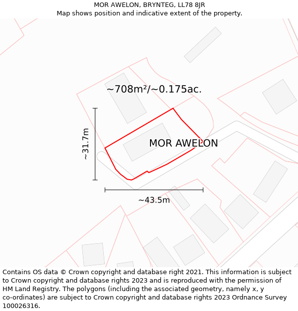 MOR AWELON, BRYNTEG, LL78 8JR: Plot and title map