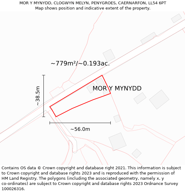 MOR Y MYNYDD, CLOGWYN MELYN, PENYGROES, CAERNARFON, LL54 6PT: Plot and title map